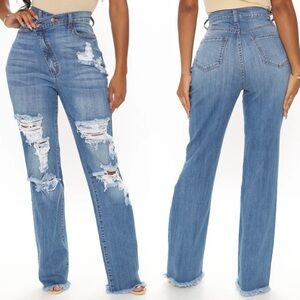 NWT Fashion Nova High Rise Distressed Blue Jeans Size 0